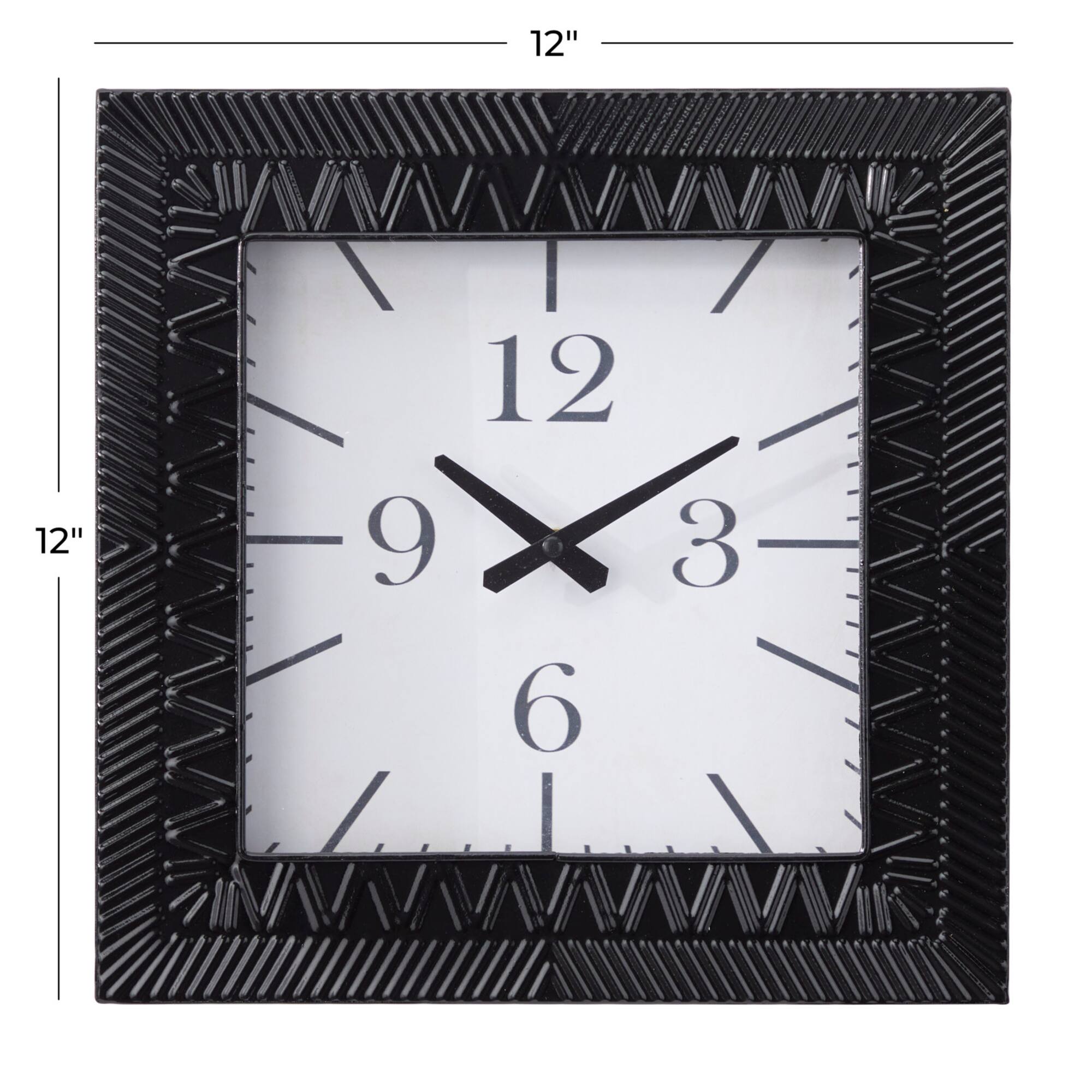 Black Metal Modern Wall Clock, 12" x 3" x 12"
